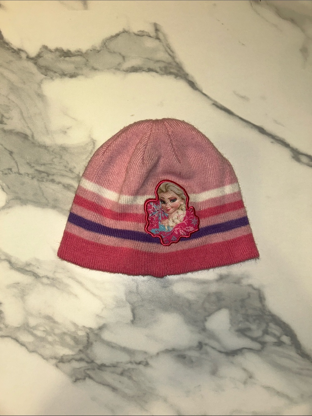 Girls Pink Elsa Knit Beanie Hat